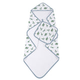 Granite Green Dinosaurs Cotton Hooded Towel and Washcloth Set - HoneyBug 