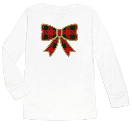 Christmas Plaid Bow Long Sleeve Shirt - White - HoneyBug 