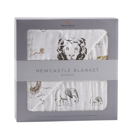 Hear Me Roar Lion and Rhinos and Elephants Bamboo Newcastle Blanket - HoneyBug 