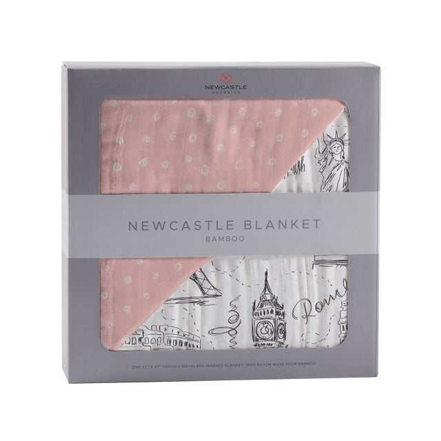 Pearl Polka Dot and London, Paris, New York Bamboo Newcastle Blanket - HoneyBug 