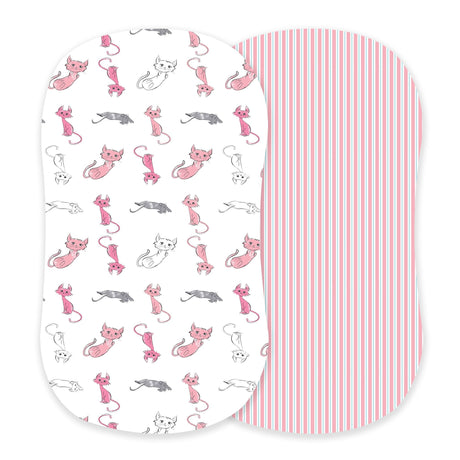 Playful Kitty and Candy Stripe Bamboo Changing Pad Cover/Bassinet Sheets - HoneyBug 