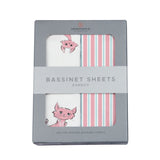 Playful Kitty and Candy Stripe Bamboo Changing Pad Cover/Bassinet Sheets - HoneyBug 