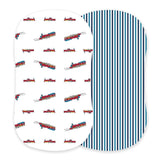 Vintage Steam Trains and Blue and White Stripe Bamboo Changing Pad Cover/Bassinet Sheets - HoneyBug 